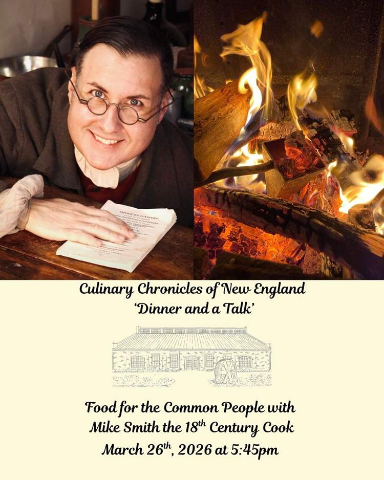 our flyer advertising an upcoming dinner and talk with Mike Smith, the 18th century cook