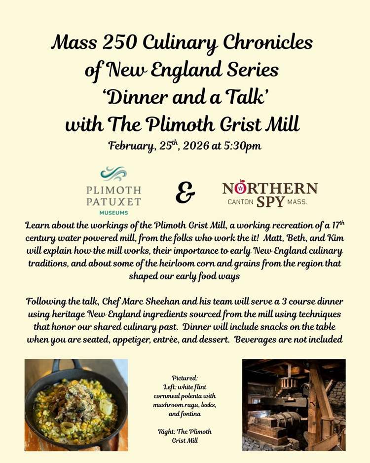 flyer presenting an upcoming event featuring a short lecture and a 3 course dinner