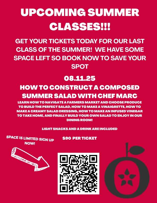 an advertisment for a salad cooking class with Chef Marc Sheehan on 8/11/2025